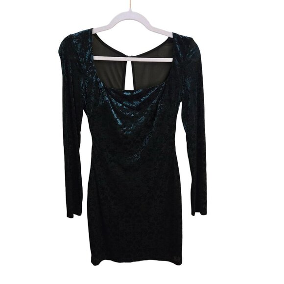 Lulus Decadent Energy Green Velvet Mesh Burnout Mini Dress Size S - Picture 2 of 9